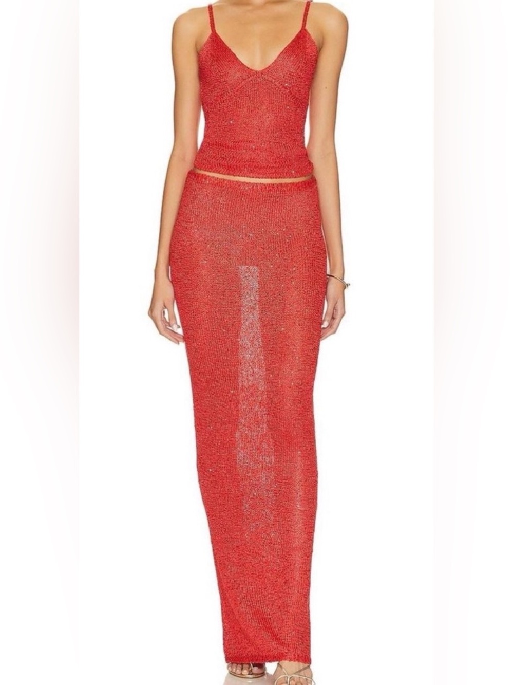 Asta Resort Carolina Skirt Rossa Sequin Red Maxi Knit Skirt Size S - Picture 8 of 8